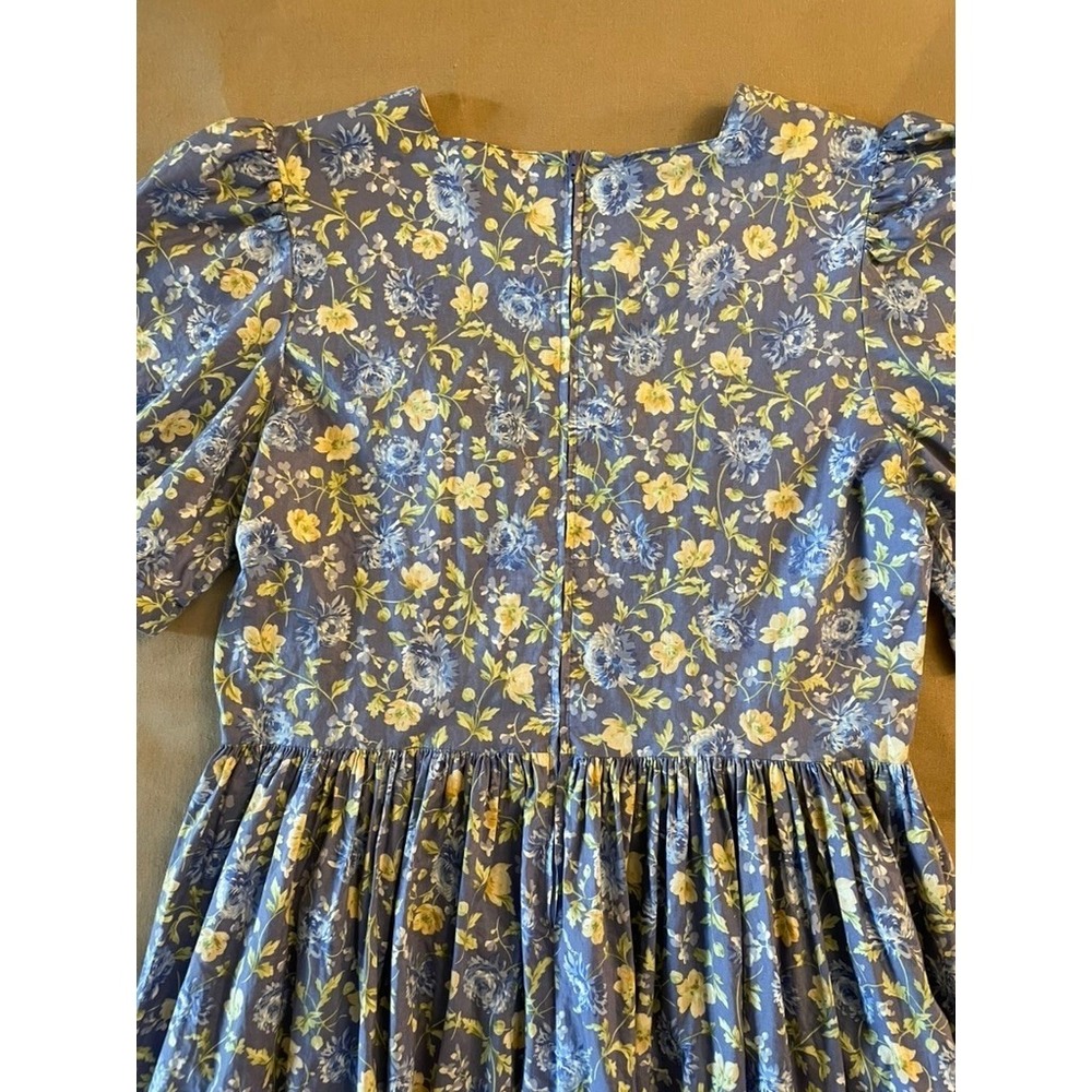 Vintage Laura Ashley 80s Dress Sz 10 Blue Cottage Garden Floral Prairie Modest - Picture 7 of 9